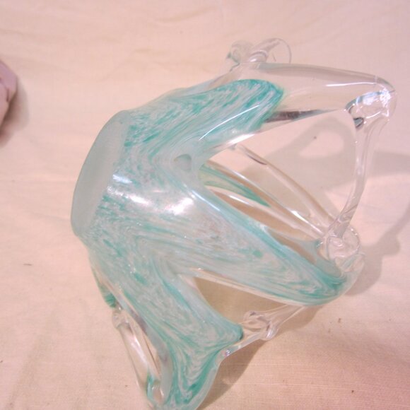 VTG MURANO MADE IN ITALY GLASS ART BASKET BLUE SWIRL - Picture 8 of 8
